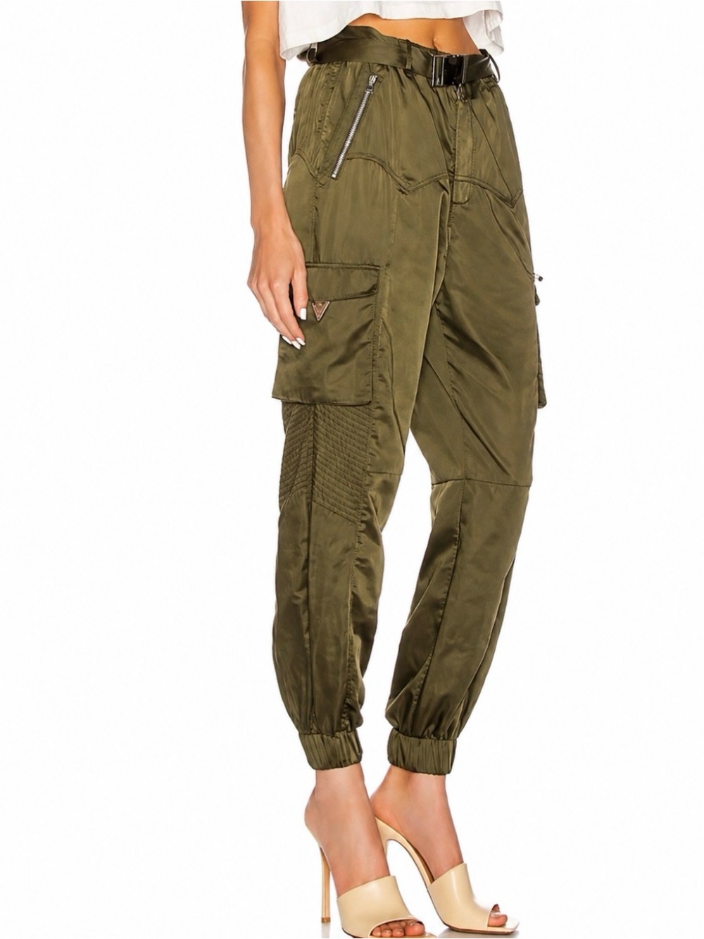 NWT Retrofete Kira Cargo Pants M Army Green Belted Utility Jogger Designer Moto